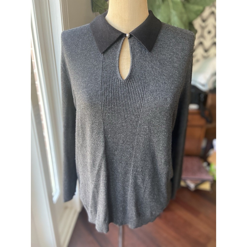 Karl Lagerfeld Paris Gray Knit Black Point Collar Womens Large